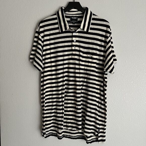 Todd Snyder Men’s Striped Polo Shirt Size XXL Cream / Black - Picture 2 of 6
